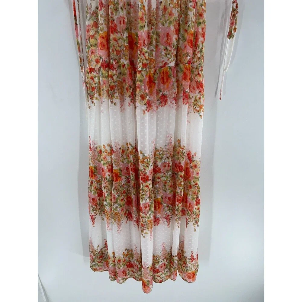 Women's Taylor Floral Striped Swiss-Dot Chiffon Cottagecore Maxi Dress Size 6 - Picture 4 of 8